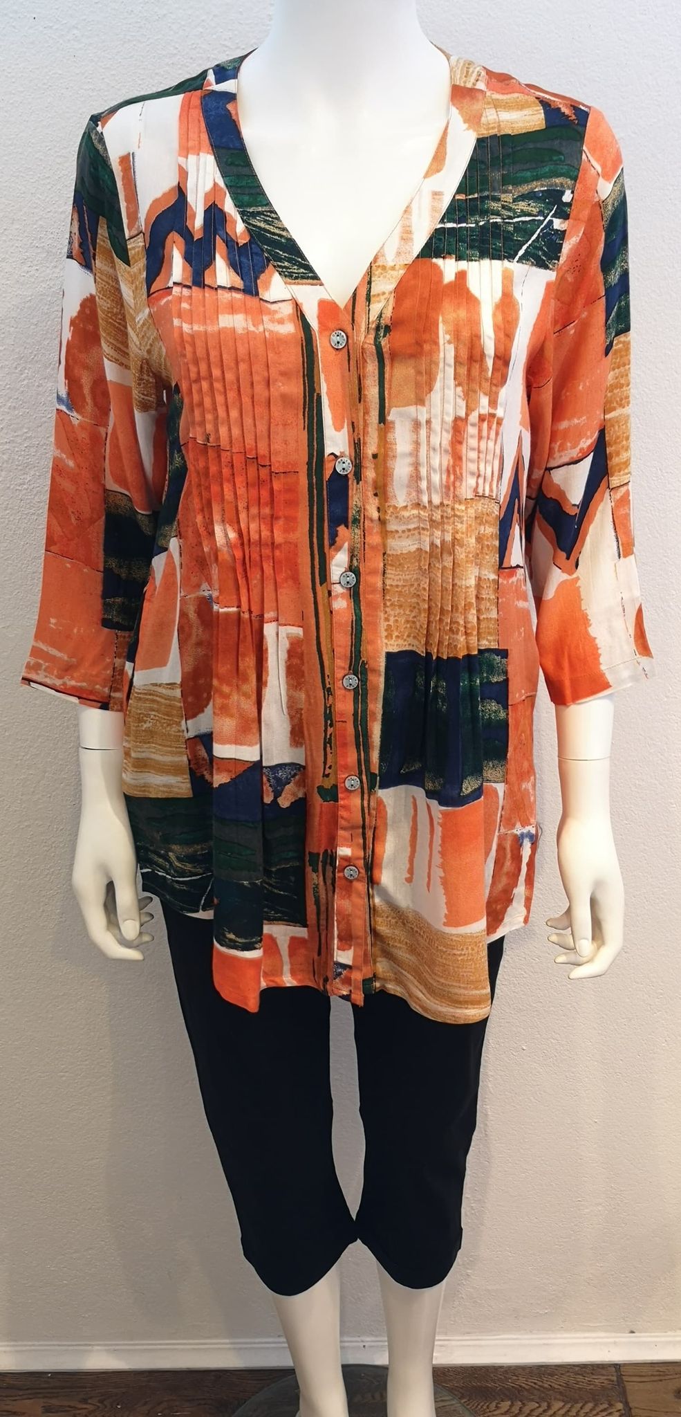 Orientique – Button Blouse – Orange – Elspeth Mills Clothing
