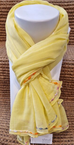 Shruti – Scarf – Yellow With Embroidered Edge