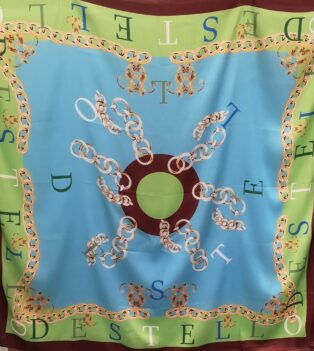 Destello – Chain And Pearl Print Scarf – Turquoise