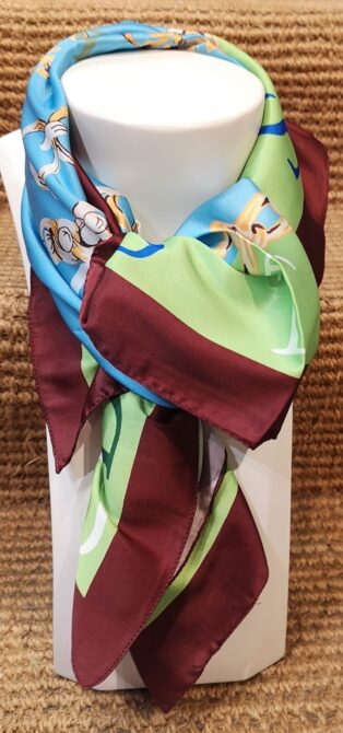 Destello – Chain And Pearl Print Scarf – Turquoise