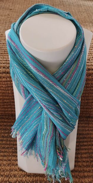 Tara – Lurex Stripe Shawl – Turquoise
