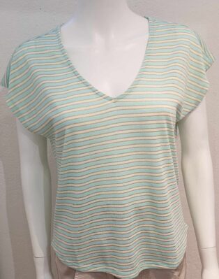 Vero Moda – Gatja Short Sleeve T.Shirt –  Clearwater Pristine and Gold Lurex