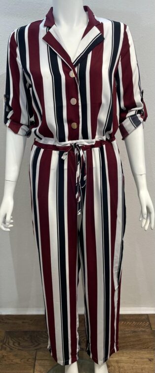 Made In Italy – Elli White Jumpsuit – Black & Marron Stripe