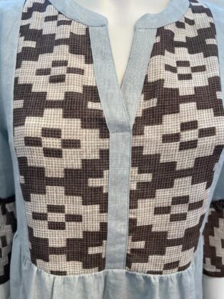 Escape by Orientique – Border Print Pure Linen Dress – Blue