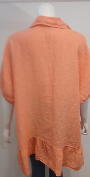 Diverse – Lilibet – 100% Linen Elasticated Sleeve Shirt – Coral