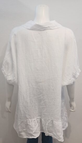 Diverse – Lilibet – 100% Linen Elasticated Sleeve Top – White