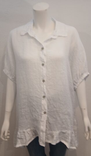 Diverse – Lilibet – 100% Linen Elasticated Sleeve Top – White