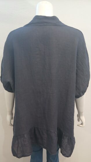 Diverse – Lilibet – 100% Linen Elasticated Sleeve Top – Navy