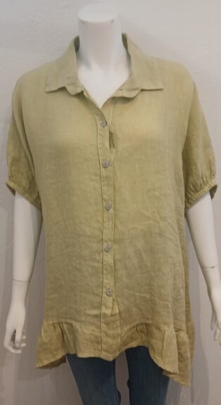 Diverse – Lilibet – 100% Linen Elasticated Sleeve Shirt – Lime