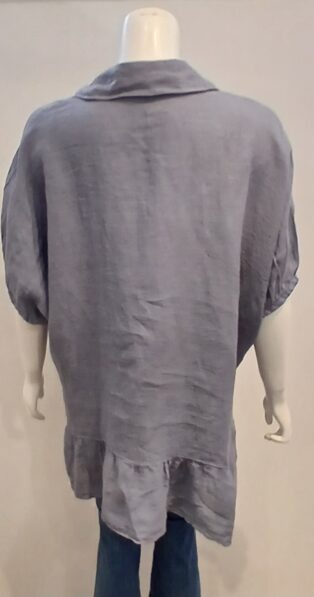 Diverse – Lilibet – 100% Linen Elasticated Sleeve Shirt – Blue