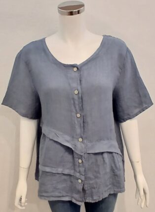 Diverse – Kourtney – 100% Linen Button Thru Top – Blue