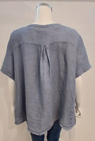 Diverse – Kourtney – 100% Linen Button Thru Top – Blue