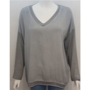 Sarah Tempest – V Neck Vintage Wash Top – Silver Grey