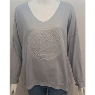 Sarah Tempest – Top with Raised Vintage Logo – Silver Grey