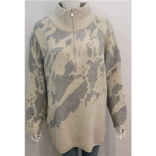 Sarah Tempest – Zip Neck Sweater – Grey and Cream