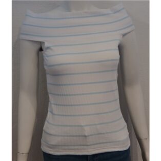 Pieces – Margo off the shoulder Top – White and Nantucket Breeze