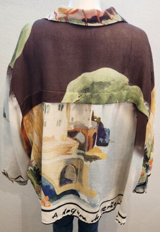 Diverse – Summer – Linen Printed Shirt – Brown Multi Coloured Print