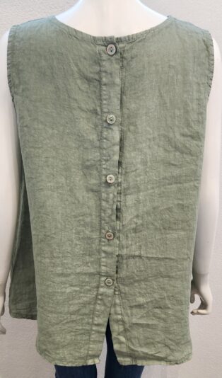 Diverse – Susie – 100% Linen Button Back Top – Sage