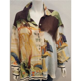 Diverse – Summer – Linen Printed Shirt – Brown Multi Coloured Print