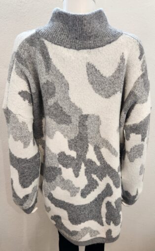 Sarah Tempest – Camouflage Design  Hi Lo Jumper – Grey and Cream