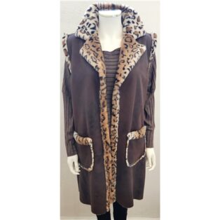 Sarah Tempest – Long Line Gilet – Brown Animal Print