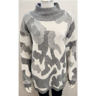 Sarah Tempest – Camouflage Design  Hi Lo Jumper – Grey and Cream