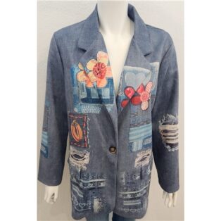 Sarah Tempest – Flower Print Blazer – Denim Blue