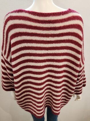Sarah Tempest – Striped ‘V’ Neck Jumper – Wine and Beige