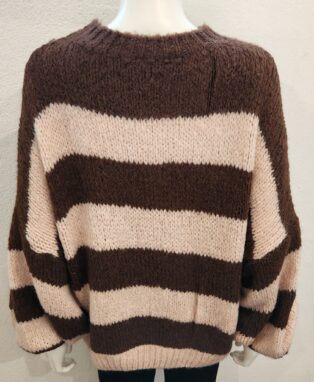Diverse – Trinny Jumper – Chocolate and Pink Broad Stripe