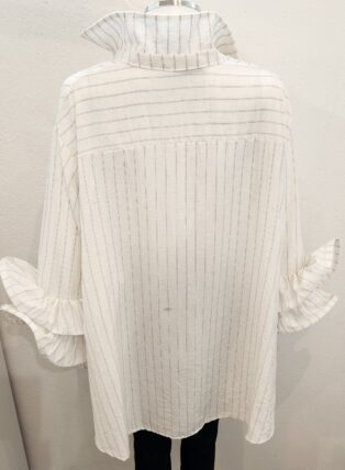 Diverse – Undine – Striped Diamante Ruffle Shirt – Ecru