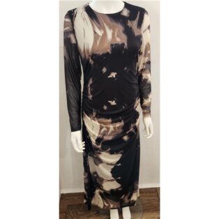 Diverse – Serena Mesh Print Dress – Black Abstract Print