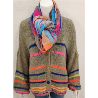 Sarah Tempest –  Mixed Colours Stripey Cardigan – Olive
