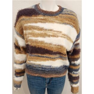 Sarah Tempest – Cropped Jumper – Brown and Blue Mix