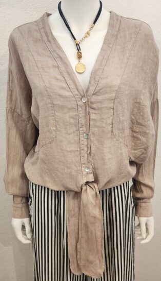 Diverse – Agnes 100% Linen Tie Front Shirt – Sand
