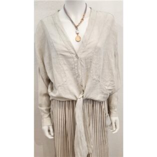 Diverse – Agnes Linen Tie Front Shirt – Oatmeal
