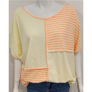 Diverse – Aimee Striped Panel T.Shirt – Yellow and Orange