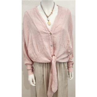 Diverse – Agnes 100% Linen Tie Front Shirt – Pink