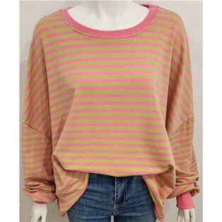 Diverse – Aylsa Striped Sweatshirt – Lime and Pink