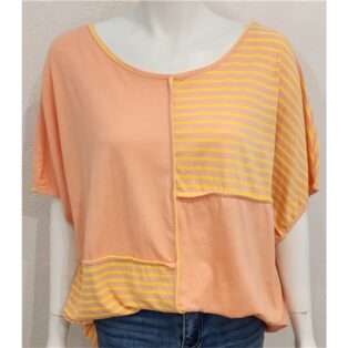 Diverse – Aimie Striped Panel T.Shirt – Mango and Yellow