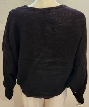 Diverse Agnes 100% Linen Blouse  – Black