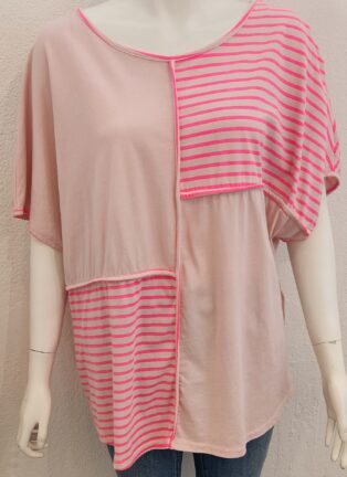 Diverse – Aimee Striped Panel T.Shirt – Pink