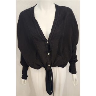 Diverse Agnes 100% Linen Blouse  – Black