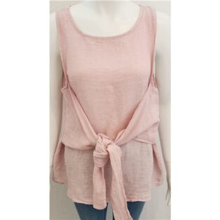 Diverse – Christina 100% Linen Tie Front Blouse – Dusky Pink