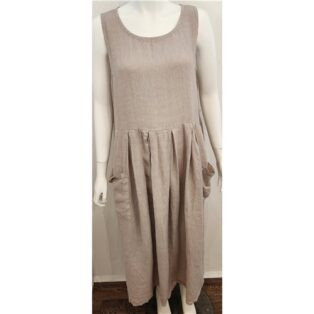 Diverse – Bonnie 100% Linen Pinafore Dress – Sand