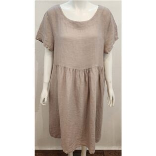 Diverse – Bella – 100% Linen Cap Sleeve Dress – Sand