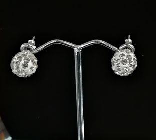 silver and white glitter ball earrings
